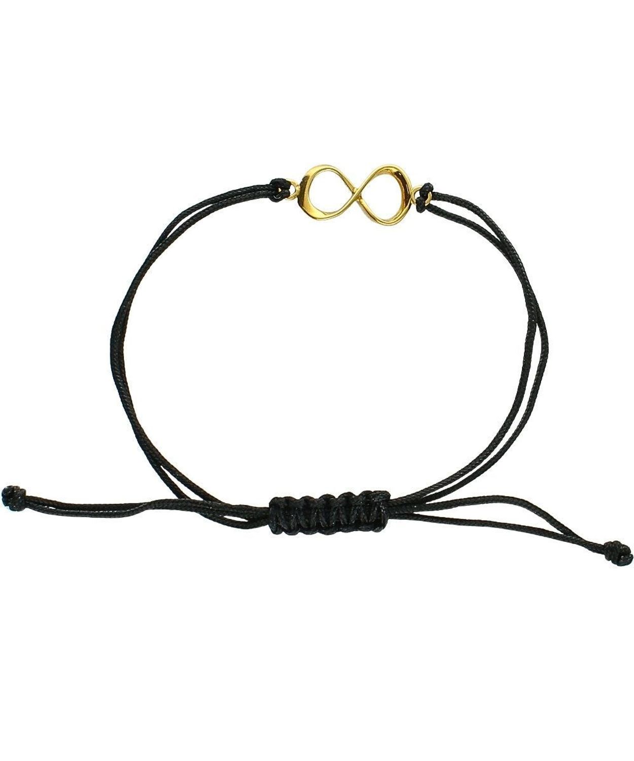 Bransoletka sznurkowa czarna z pozłacaną nieskończonością – symbol trwałości.jpg